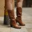 Women Large Size Buckle Belt Decor Mid Calf Chunky Heel Riding Boots