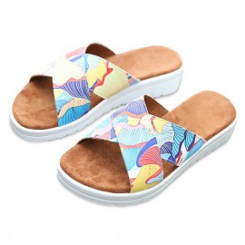 Women Casual Comfy Summer Vacation Colorful Leaf Pattern Outdoor Slippers